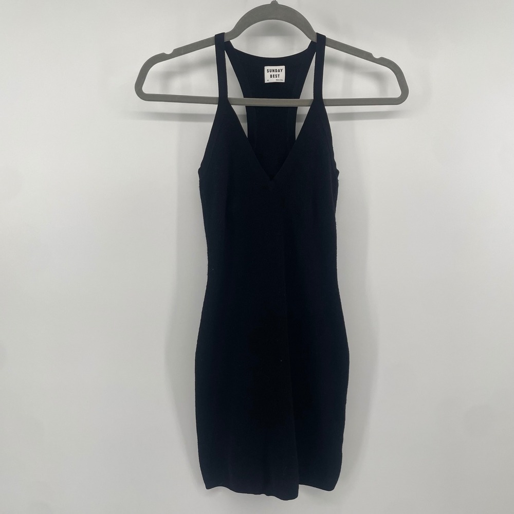Sunday Best Mini Dress Womens XS Black Ribbed Knit Racerback V-Neck Aritzia